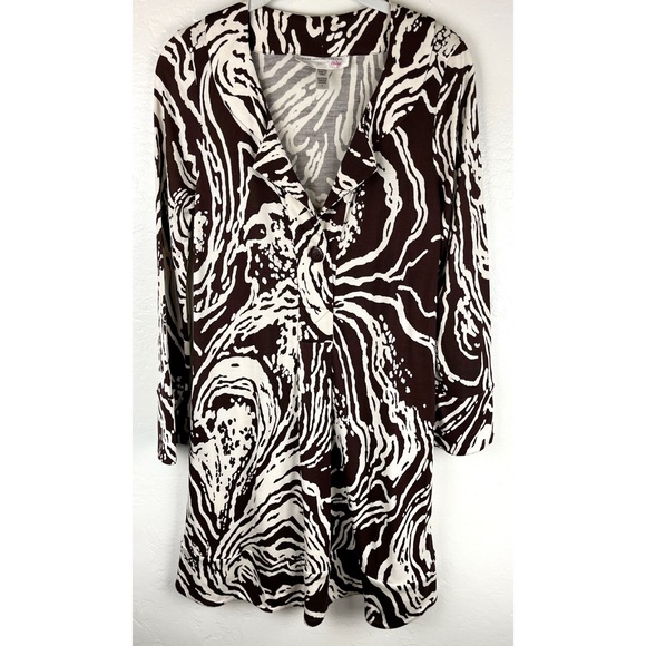 Diane von Fuerstenberg dress abstract pattern 100% Silk DVF Brown Cream Shift 4. - Picture 1 of 5